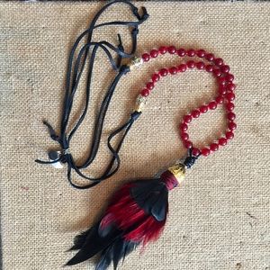 Tassel Necklace Real Rooster Feathers! New Handmade by Moonshine and Pearls